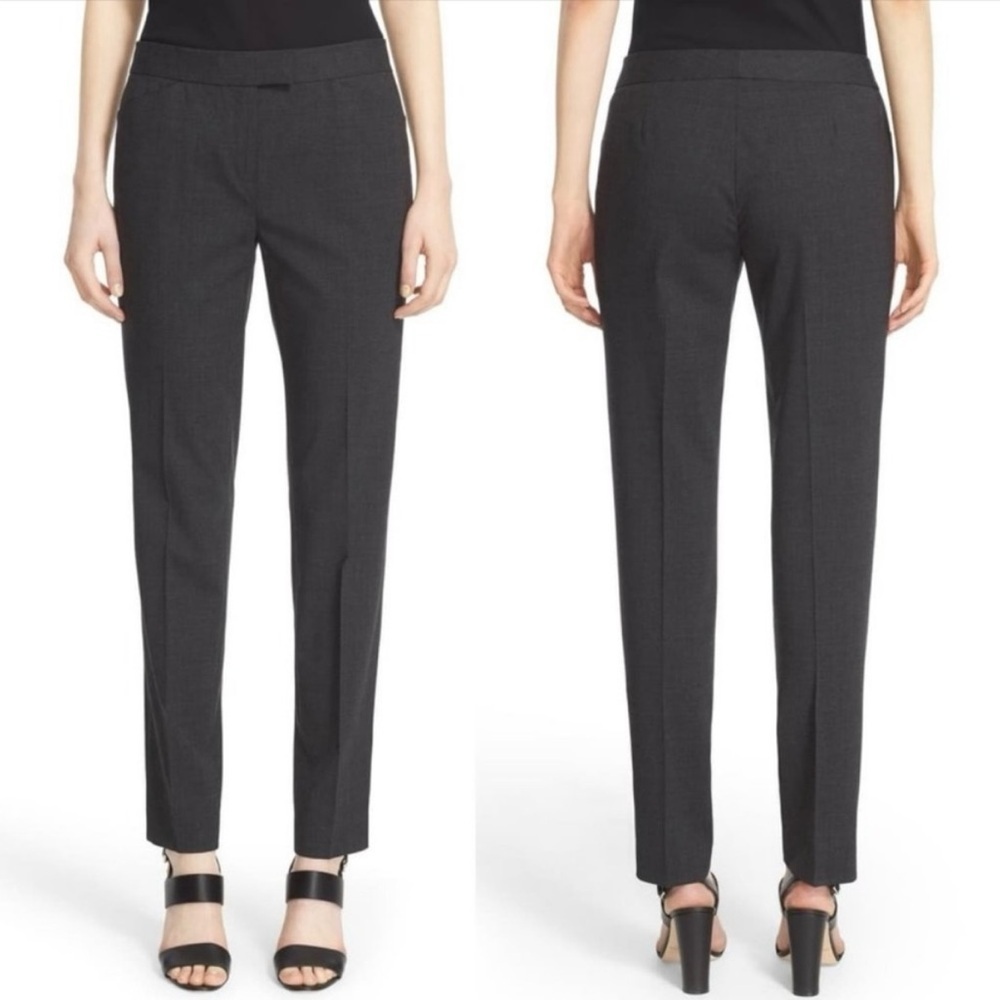 Lafayette 148 Size US 8 Irving Stretch Wool Pleated Straight Pants Smoke Gray